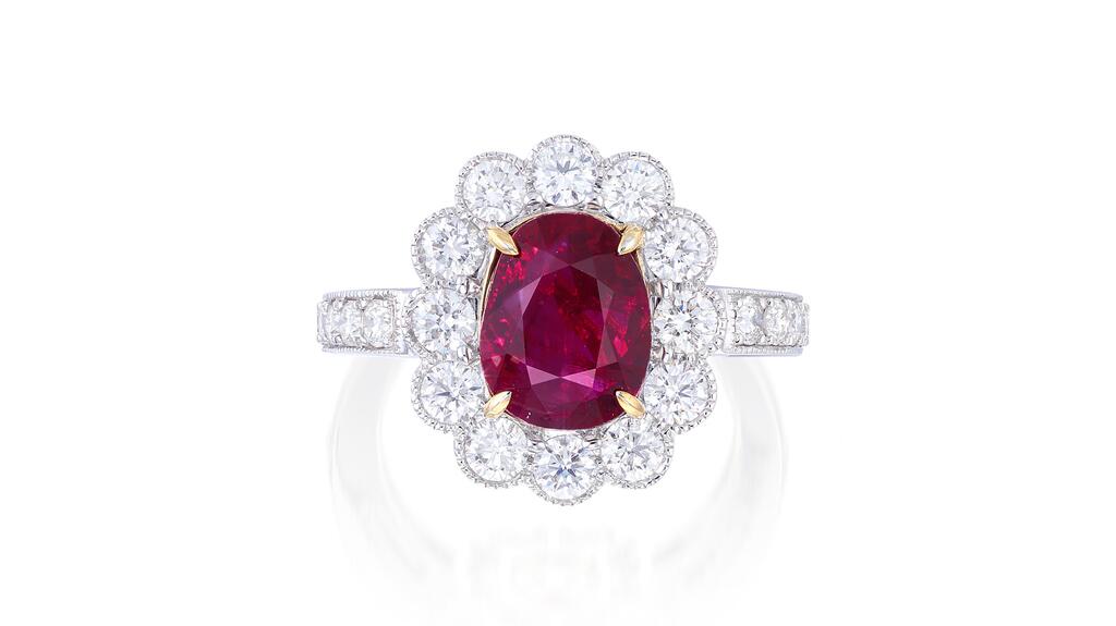 A 4.01-carat Burmese ruby ring. Burmese ruby ring